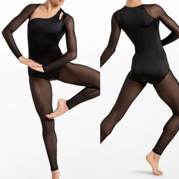 WEISSMAN balera Dance Costume solo black Asymmetrical Neckline Unitard 14629 SA - Picture 1 of 12